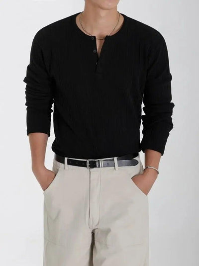 OH Textured Henley L/S T-Shirt-korean-fashion-T-Shirt-OH Atelier-OH Garments