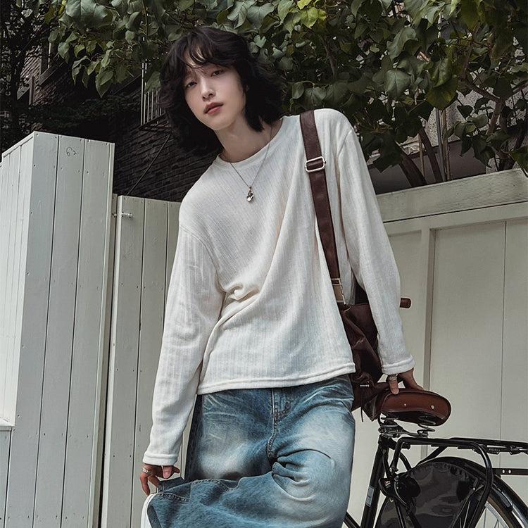 OH Textured Long Sleeve T-Shirt-korean-fashion-T-Shirt-OH Atelier-OH Garments