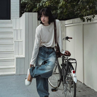 OH Textured Long Sleeve T-Shirt-korean-fashion-T-Shirt-OH Atelier-OH Garments