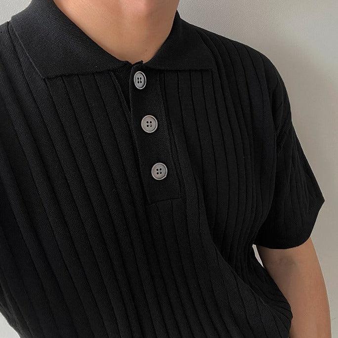 OH Three Buttons Ribbed Knit Polo-korean-fashion-Polo-OH Atelier-OH Garments