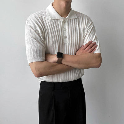 OH Three Buttons Ribbed Knit Polo-korean-fashion-Polo-OH Atelier-OH Garments