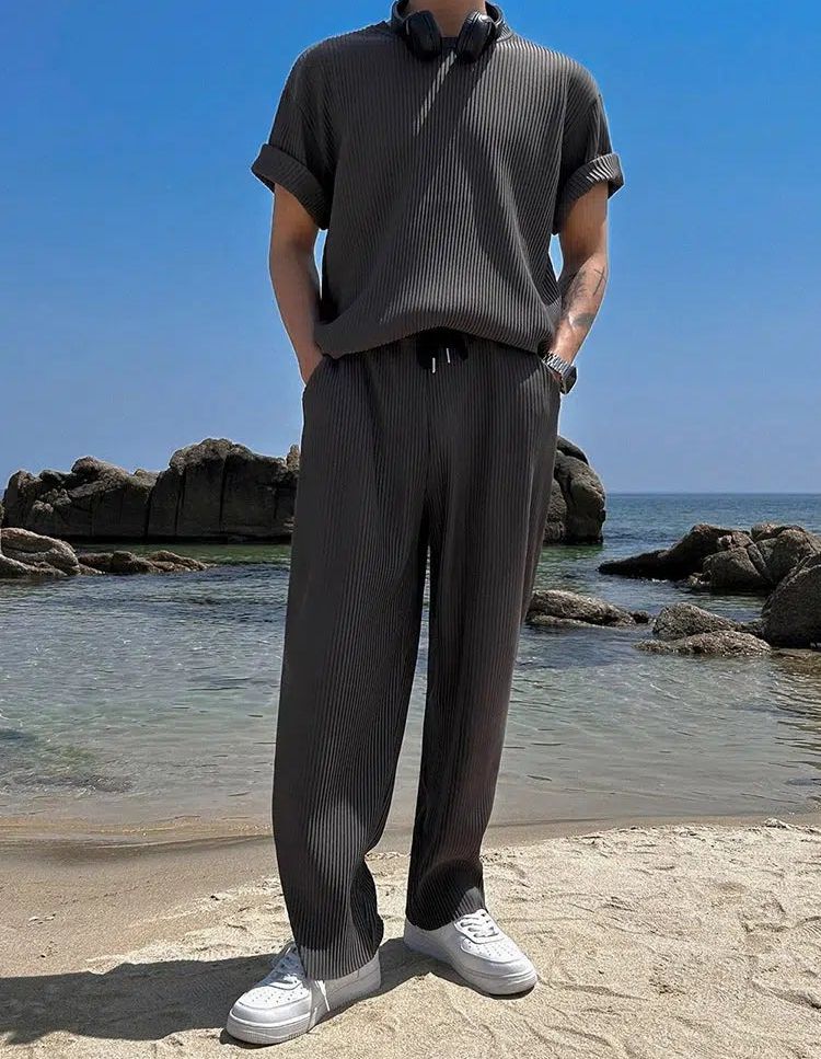 OH Versatile Ribbed Knit T-Shirt, Shorts & Pants Set-korean-fashion-Clothing Set-OH Atelier-OH Garments