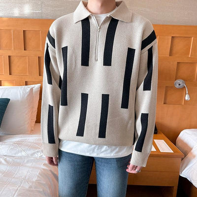 OH Vertical Pattern Knitted Long Sleve Polo-korean-fashion-Polo-OH Atelier-OH Garments