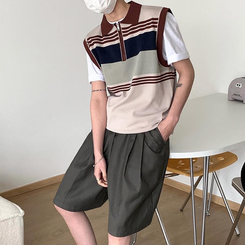 OH Vintage Stripes Half Zipped Vest-korean-fashion-Vest-OH Atelier-OH Garments