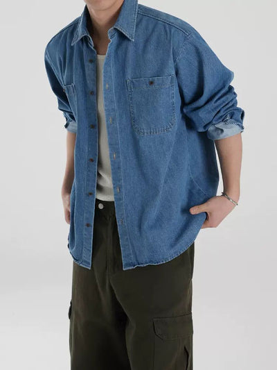 OH Washed Buttoned Pocket Denim Shirt-korean-fashion-Shirt-OH Atelier-OH Garments