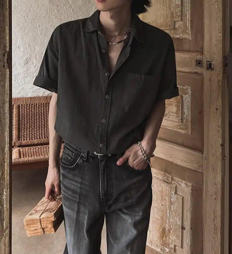 OH Washed Casual Denim Shirt-korean-fashion-Shirt-OH Atelier-OH Garments