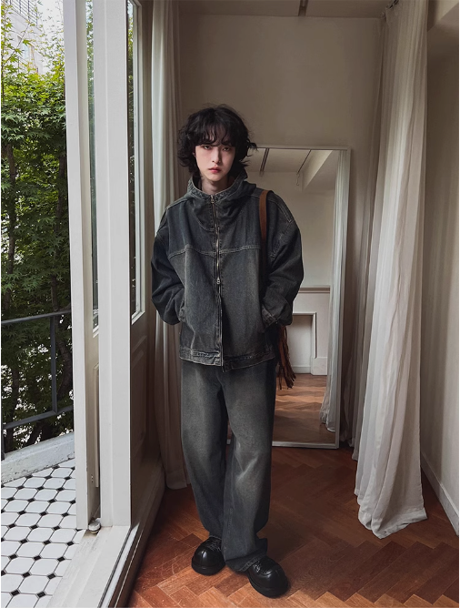 OH Washed Hooded Denim Jacket & Jeans Set-korean-fashion-Clothing Set-OH Atelier-OH Garments