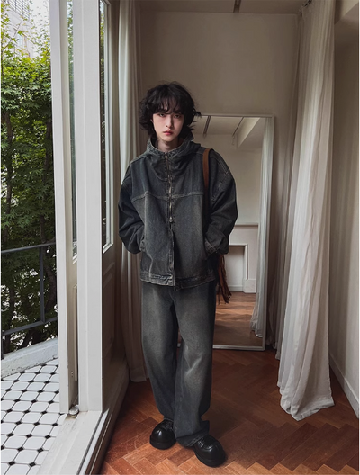 OH Washed Hooded Denim Jacket & Jeans Set-korean-fashion-Clothing Set-OH Atelier-OH Garments