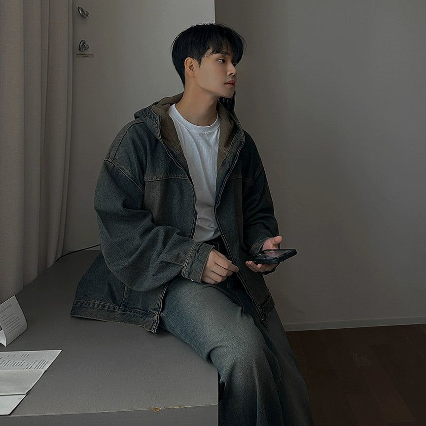OH Washed Hooded Denim Jacket & Jeans Set-korean-fashion-Clothing Set-OH Atelier-OH Garments
