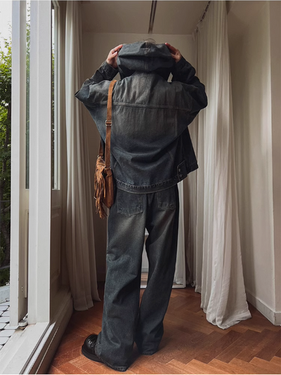 OH Washed Hooded Denim Jacket & Jeans Set-korean-fashion-Clothing Set-OH Atelier-OH Garments