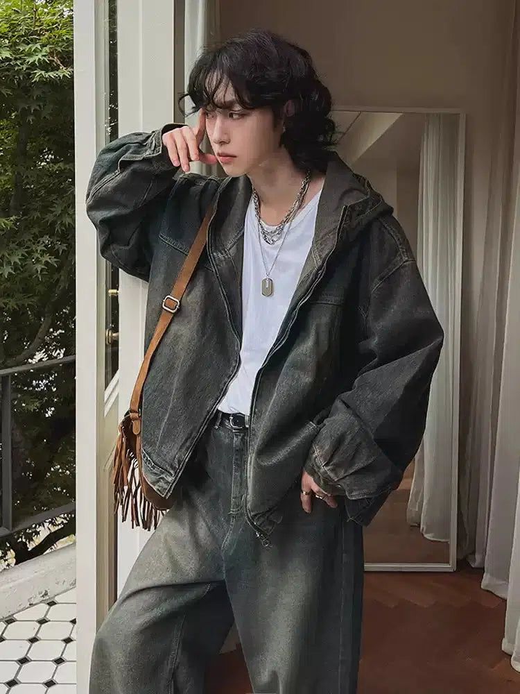 OH Washed Hooded Denim Jacket & Jeans Set-korean-fashion-Clothing Set-OH Atelier-OH Garments