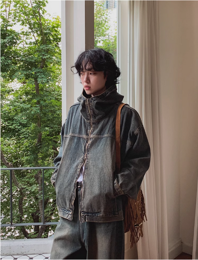 OH Washed Hooded Denim Jacket & Jeans Set-korean-fashion-Clothing Set-OH Atelier-OH Garments