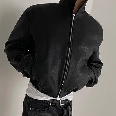 OH Zipped Textured PU Leather Jacket-korean-fashion-Jacket-OH Atelier-OH Garments