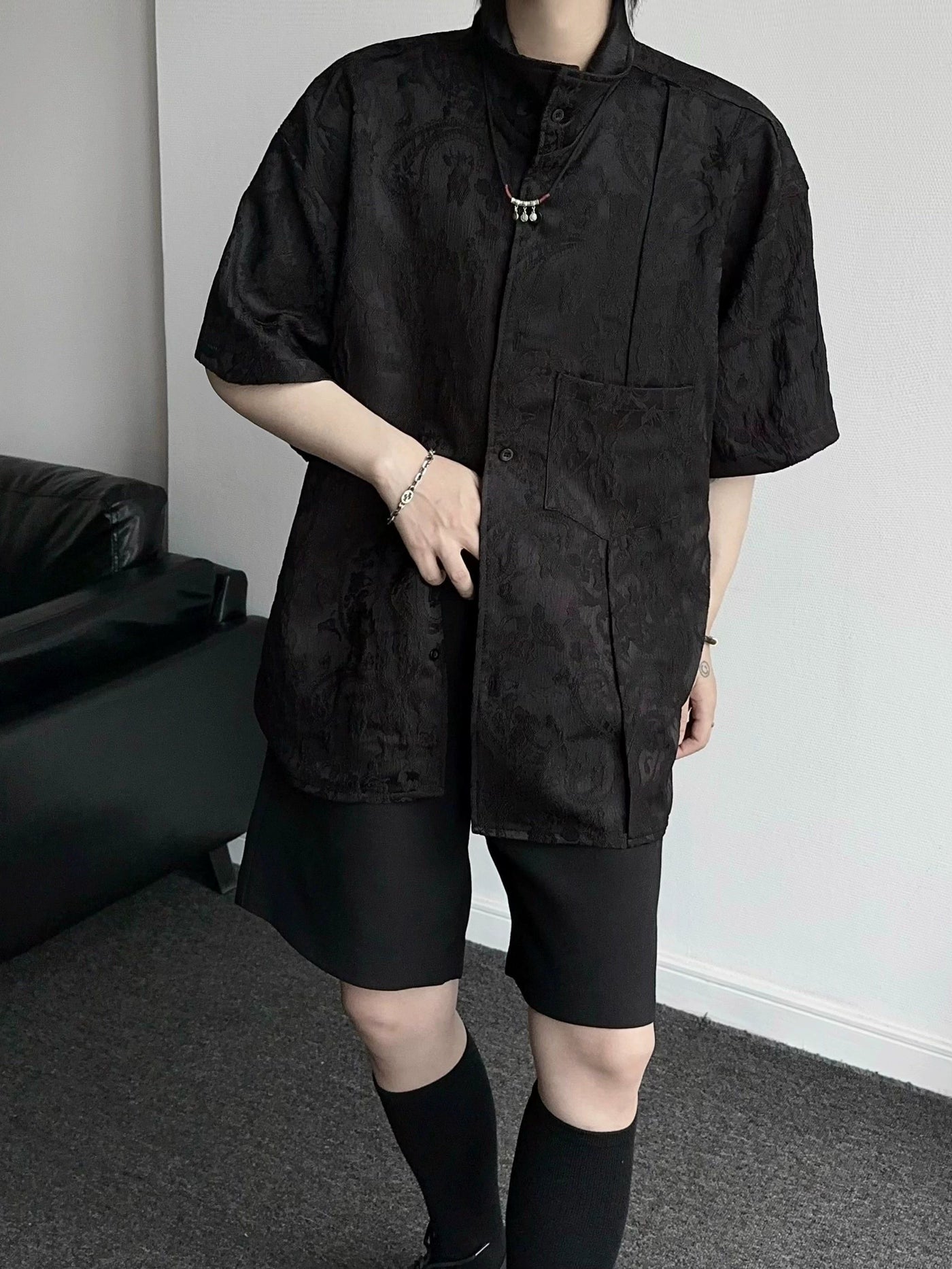 Qi Asian Pattern Texture Shirt-korean-fashion-Shirt-Qi's Closet-OH Garments