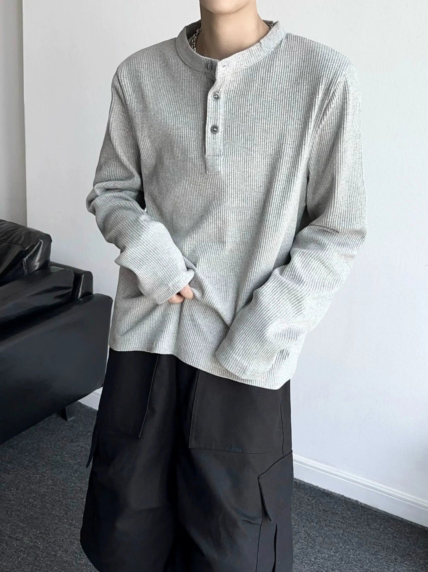 Qi Basic Buttoned Long Sleeve T-Shirt-korean-fashion-T-Shirt-Qi's Closet-OH Garments
