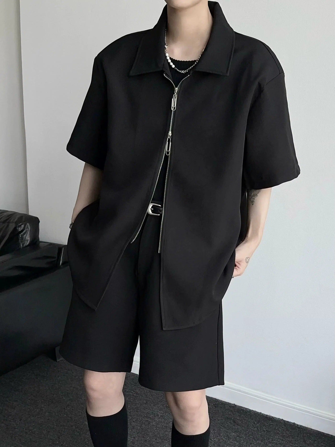 Qi Double-Puller Zipped Shirt-korean-fashion-Shirt-Qi's Closet-OH Garments