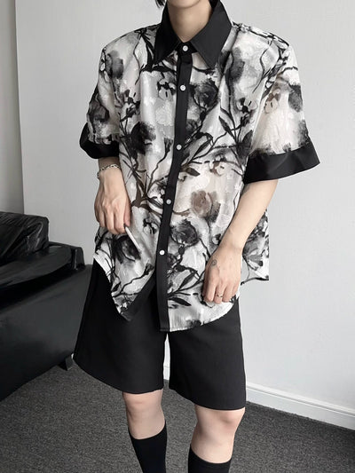 Qi Ink Flowers Buttoned Shirt-korean-fashion-Shirt-Qi's Closet-OH Garments