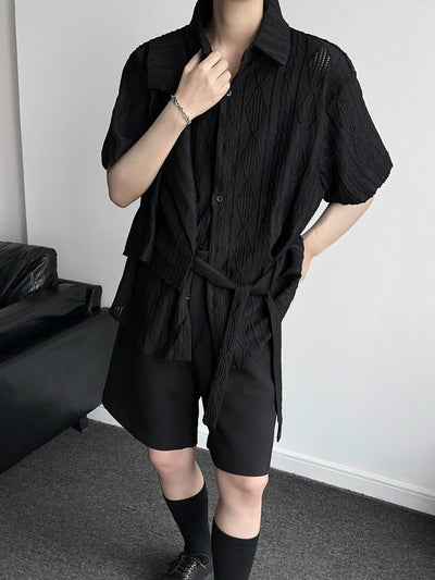 Qi Patterned & Textured Shirt-korean-fashion-Shirt-Qi's Closet-OH Garments