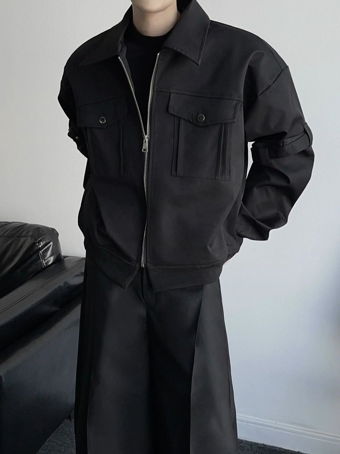 Qi Strapped Belt Arms Jacket-korean-fashion-Jacket-Qi's Closet-OH Garments