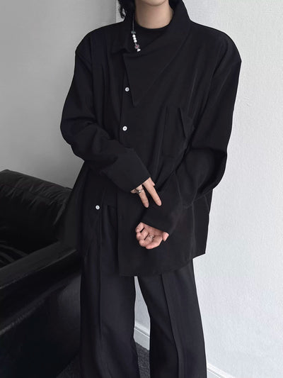 Qi Structured Drape Button Shirt-korean-fashion-Shirt-Qi's Closet-OH Garments