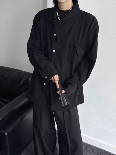 Qi Structured Drape Button Shirt-korean-fashion-Shirt-Qi's Closet-OH Garments