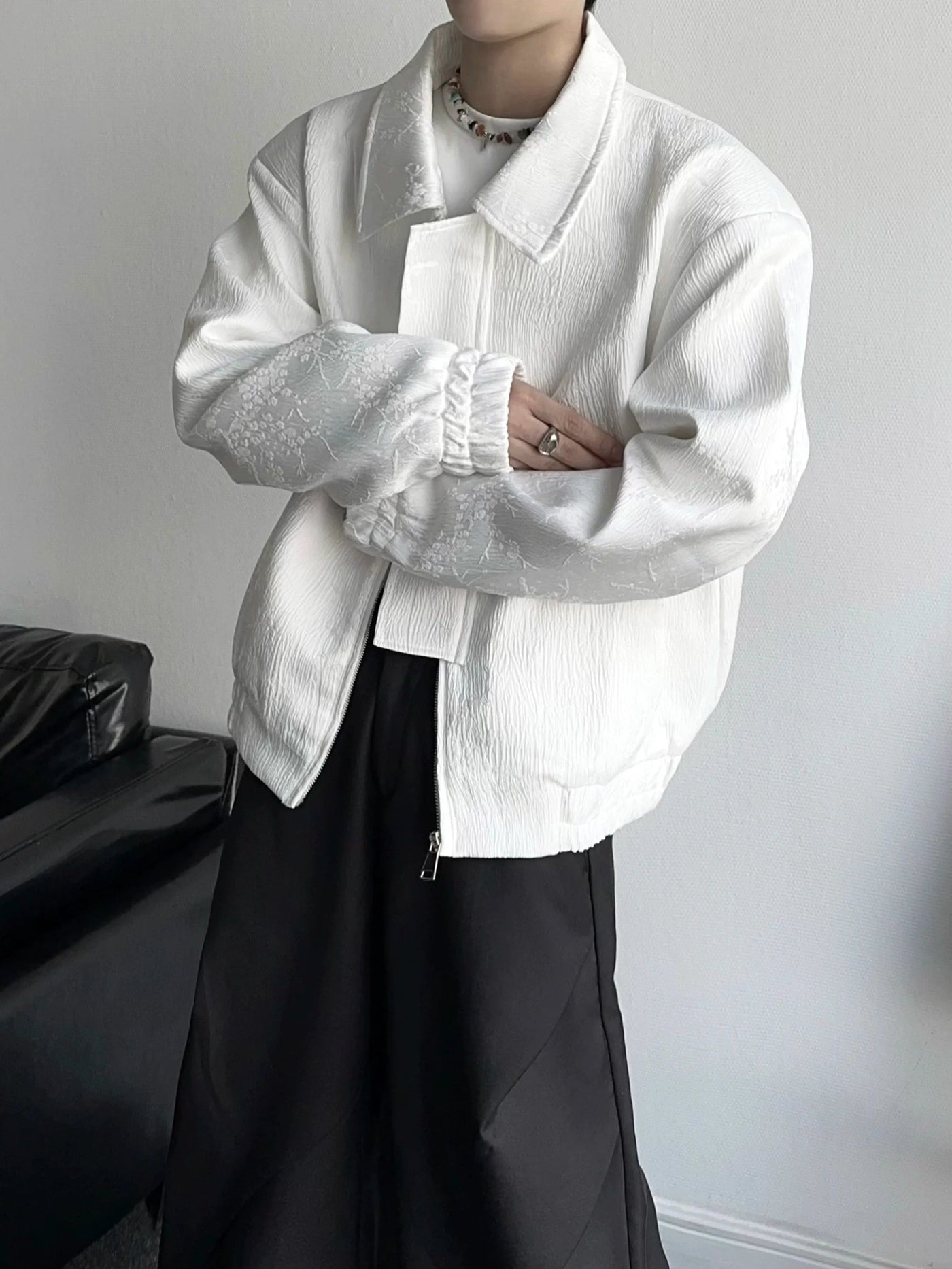 Qi Textured Asian Style Jacket-korean-fashion-Jacket-Qi's Closet-OH Garments