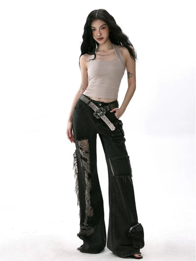 Shi Asymmetric Detail Ripped Jeans-korean-fashion-Jeans-Shi's Closet-OH Garments