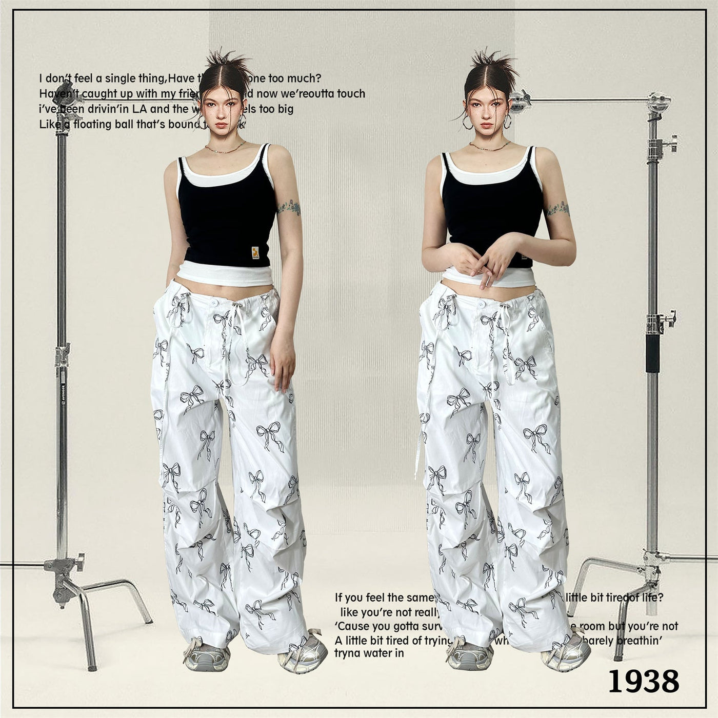 Shi Bow Print Pleated Pants-korean-fashion-Pants-Shi's Closet-OH Garments