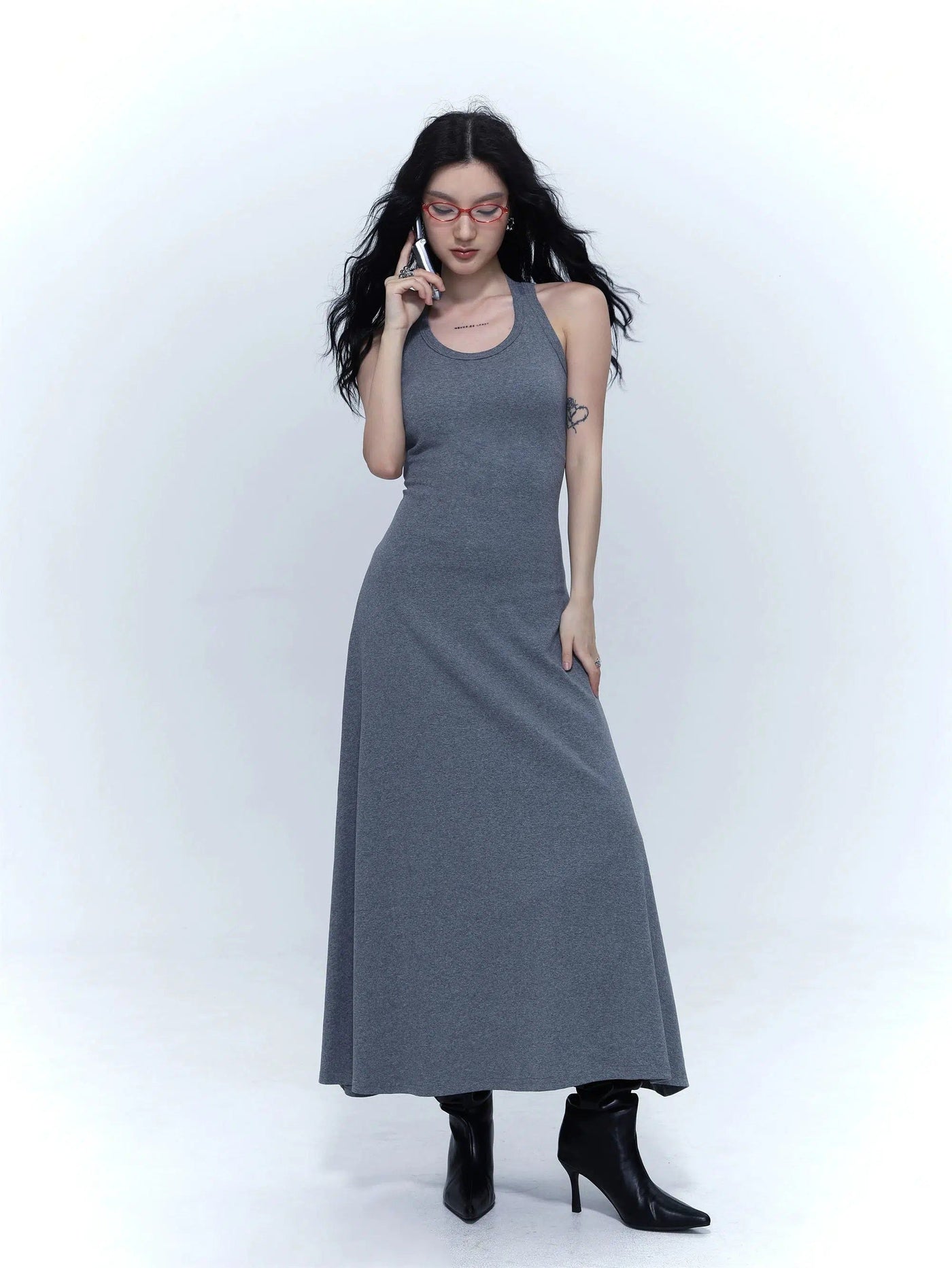 Shi Casual U-Neck Knitted Long Dress-korean-fashion-Dress-Shi's Closet-OH Garments
