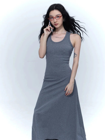Shi Casual U-Neck Knitted Long Dress-korean-fashion-Dress-Shi's Closet-OH Garments