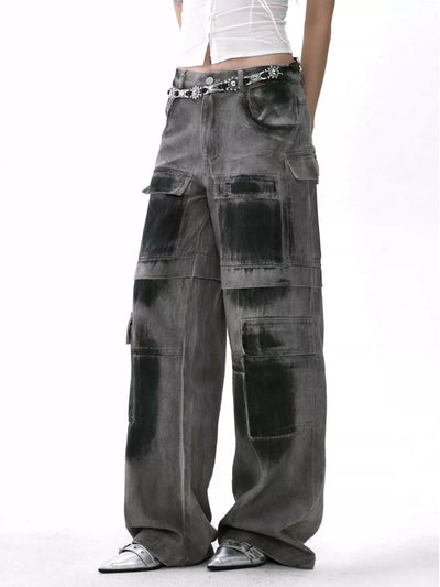 Shi Charcoal Effect Wide Cargo Jeans-korean-fashion-Jeans-Shi's Closet-OH Garments