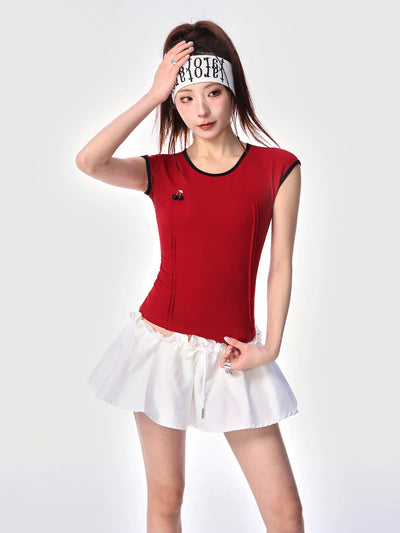 Shi Cherry Detail Sports T-Shirt-korean-fashion-T-Shirt-Shi's Closet-OH Garments