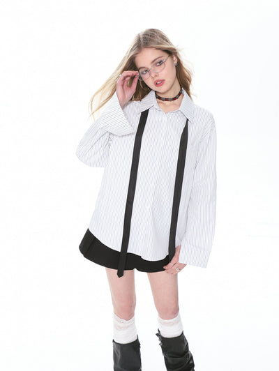 Shi College Style Tie Striped Shirt-korean-fashion-Shirt-Shi's Closet-OH Garments