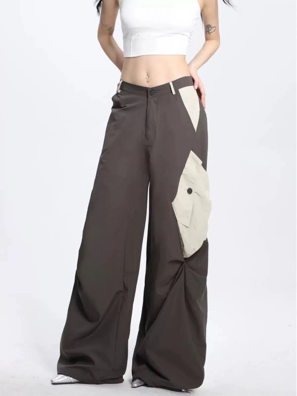 Shi Color Block Wide Cargo Pants-korean-fashion-Pants-Shi's Closet-OH Garments