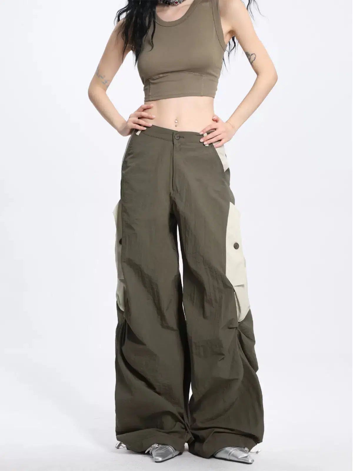 Shi Color Block Wide Cargo Pants-korean-fashion-Pants-Shi's Closet-OH Garments