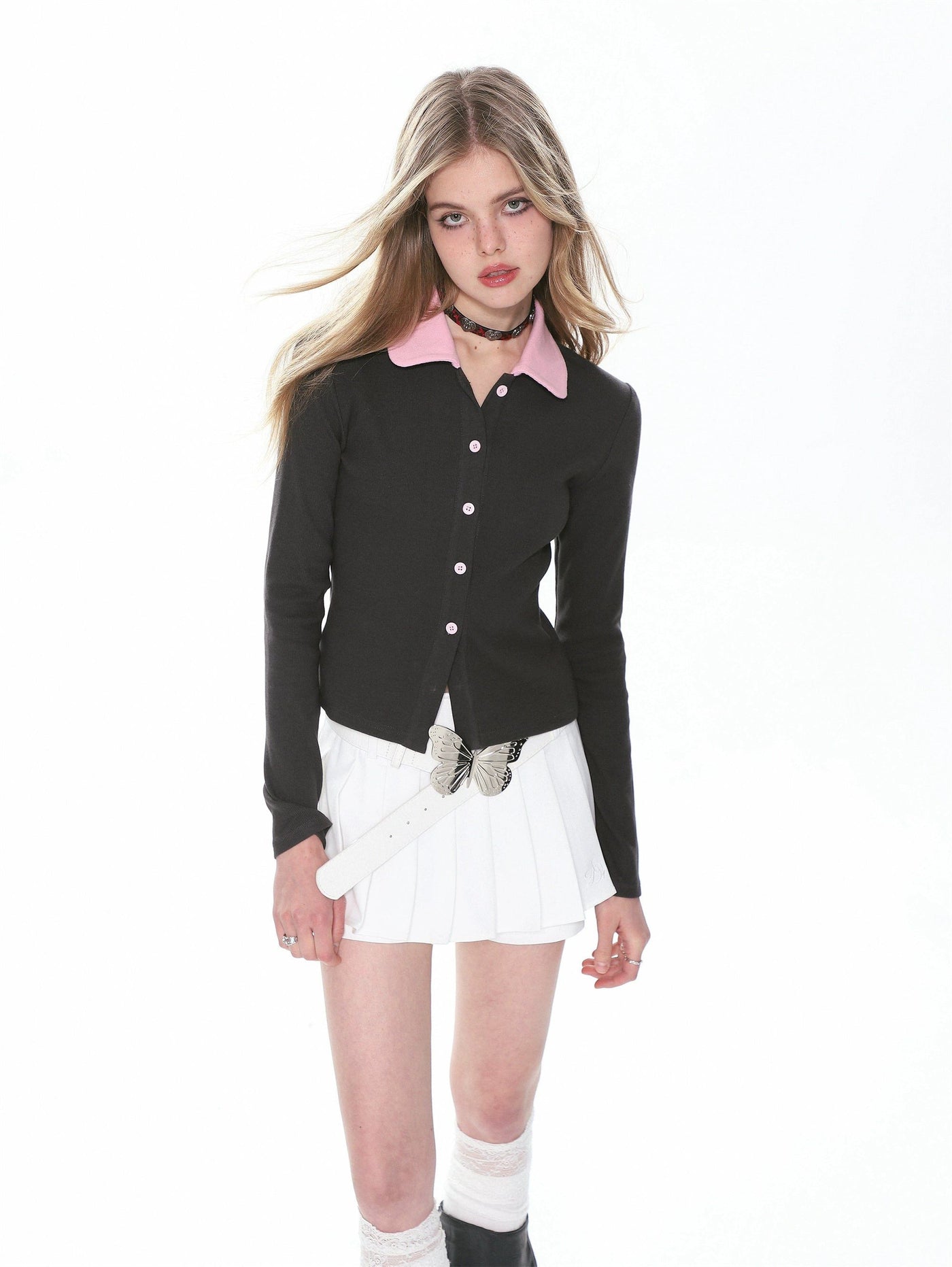 Shi Contrast Collared Buttons-Up Cardigan-korean-fashion-Cardigan-Shi's Closet-OH Garments