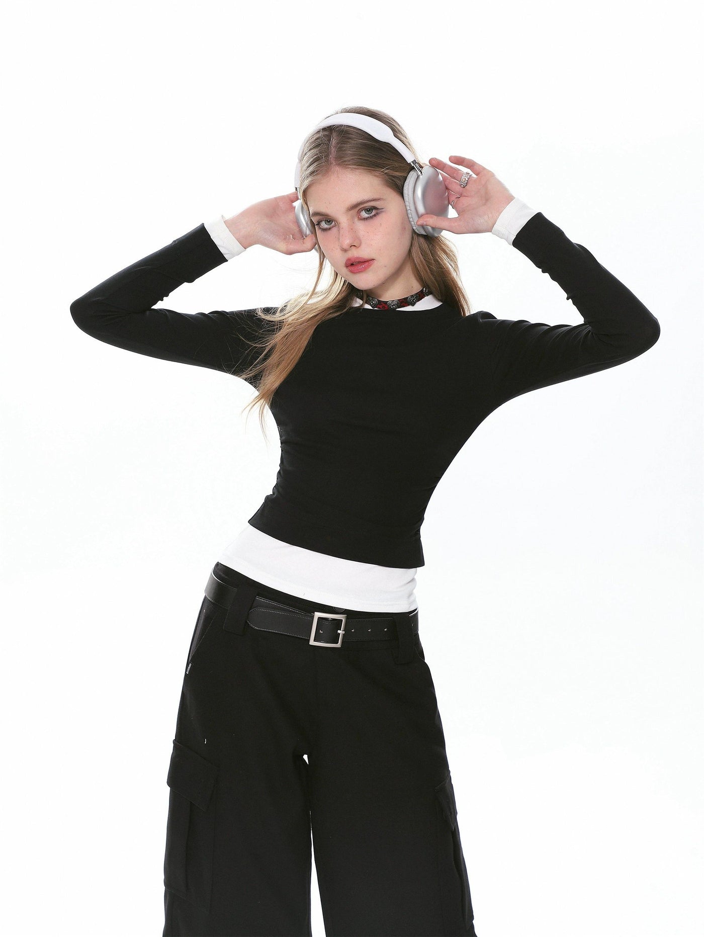 Shi Contrast Color Slim Fit Long Sleeve T-Shirt-korean-fashion-T-Shirt-Shi's Closet-OH Garments