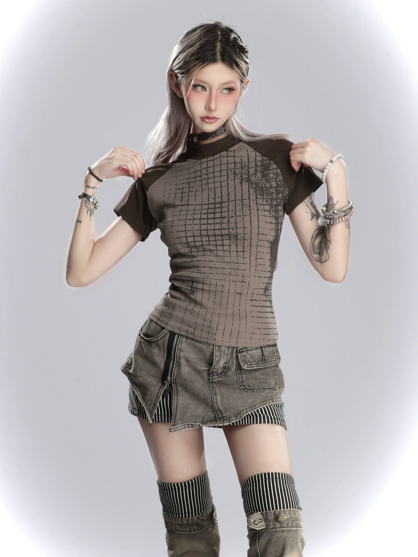 Shi Ink Grid and Splatter T-Shirt-korean-fashion-T-Shirt-Shi's Closet-OH Garments