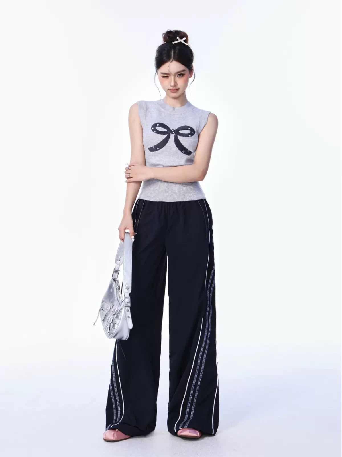 Shi Line Contrast High Waisted Pants-korean-fashion-Pants-Shi's Closet-OH Garments