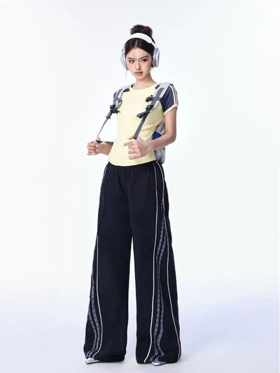 Shi Line Contrast High Waisted Pants-korean-fashion-Pants-Shi's Closet-OH Garments