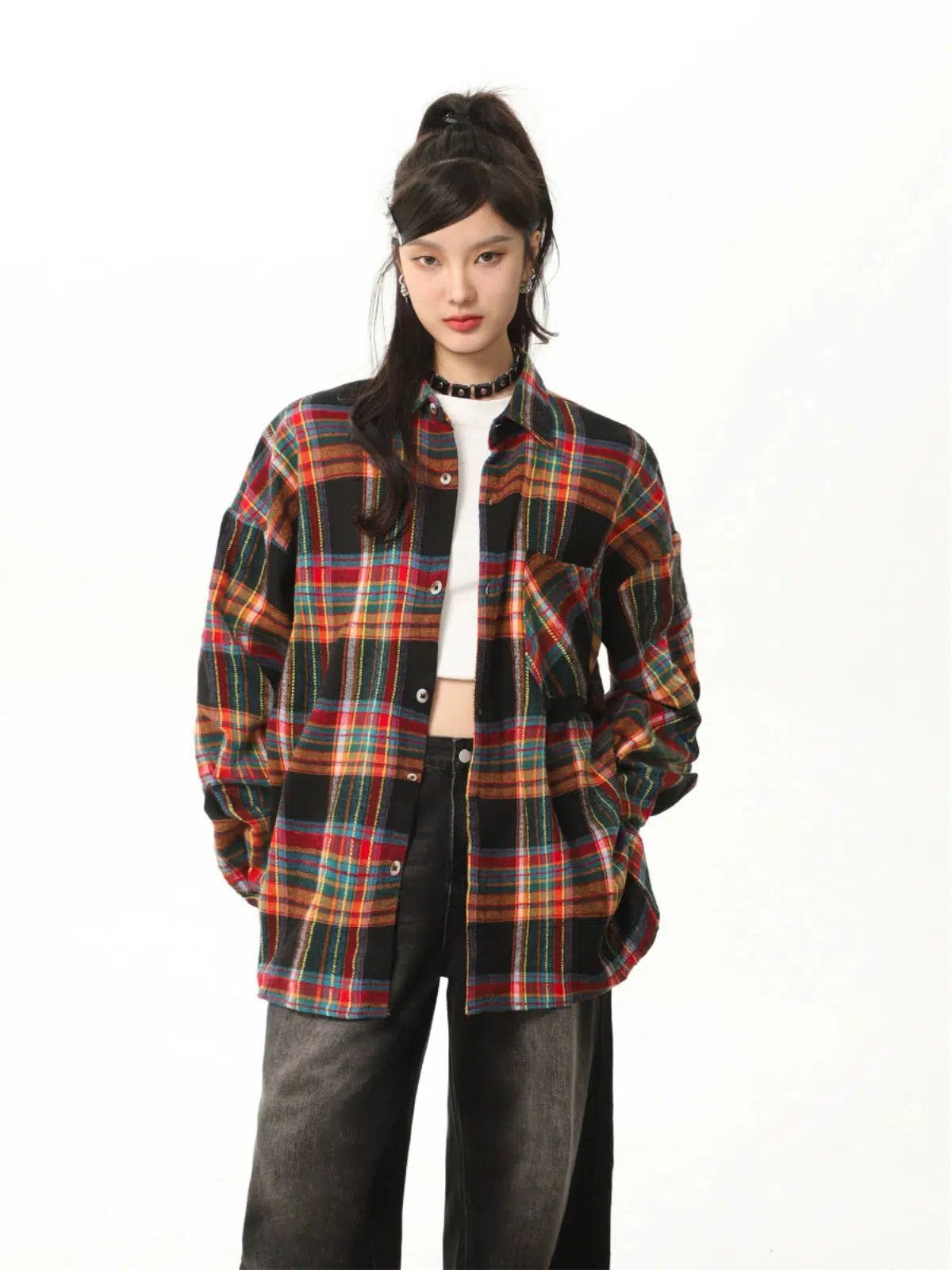 Shi Plaid Front Pocket Shirt-korean-fashion-Shirt-Shi's Closet-OH Garments