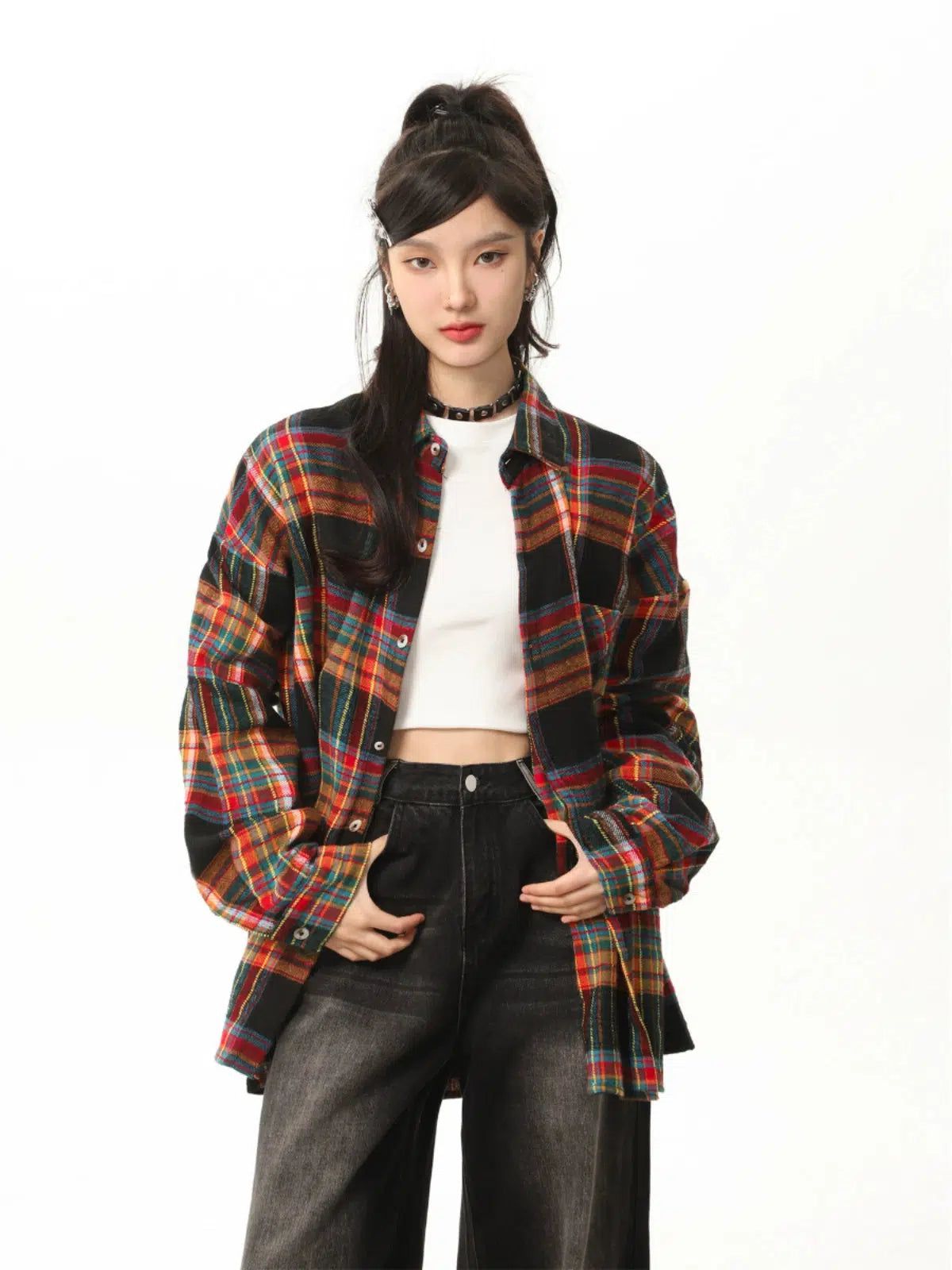 Shi Plaid Front Pocket Shirt-korean-fashion-Shirt-Shi's Closet-OH Garments