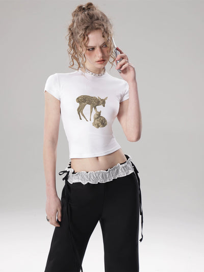 Shi Reindeer Graphic Print T-Shirt-korean-fashion-T-Shirt-Shi's Closet-OH Garments