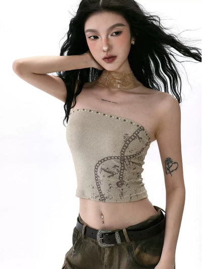 Shi Rivet Gold Chain Print Tube Top-korean-fashion-Tank Top-Shi's Closet-OH Garments