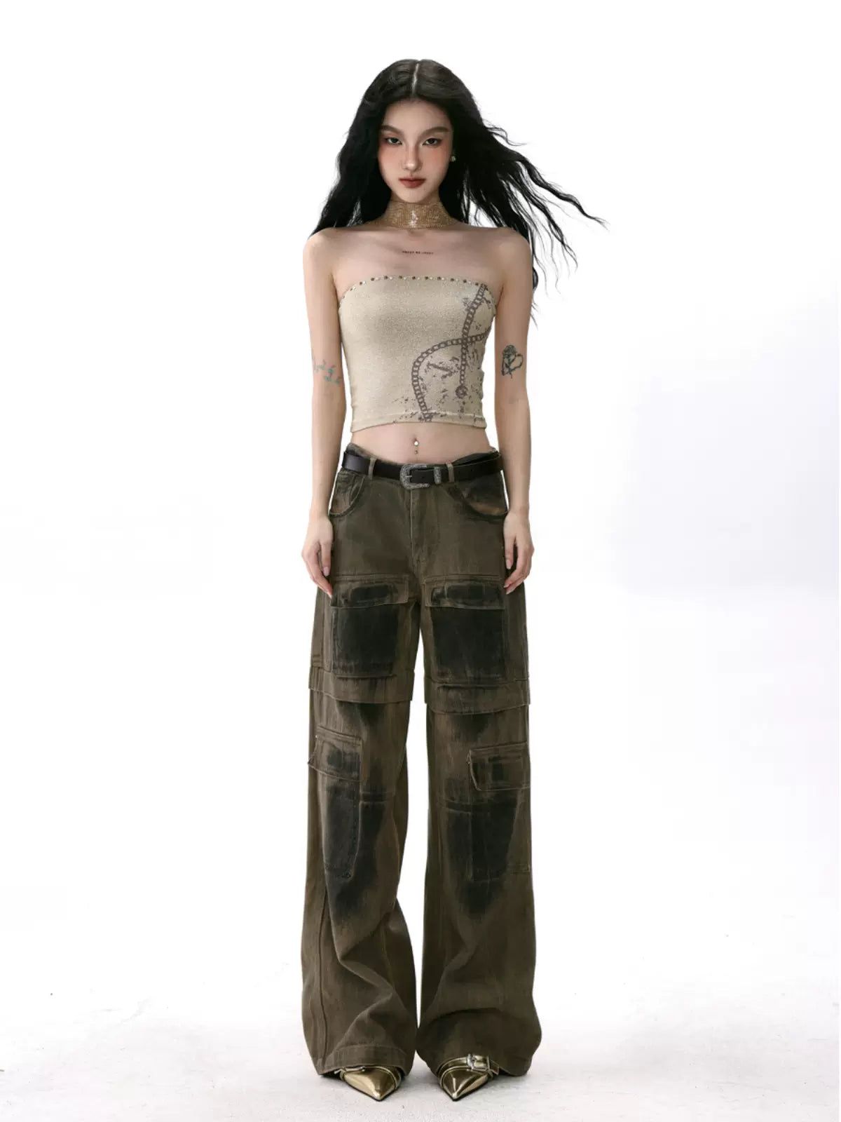 Shi Rivet Gold Chain Print Tube Top-korean-fashion-Tank Top-Shi's Closet-OH Garments