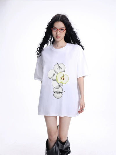 Shi Sliced Apples Graphic T-Shirt-korean-fashion-T-Shirt-Shi's Closet-OH Garments