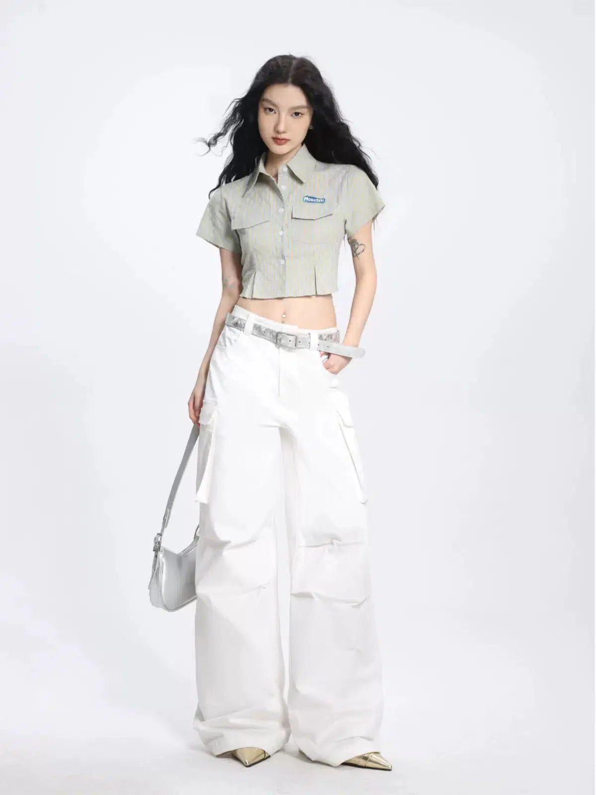 Shi Slim Fit Stripes Cropped Shirt-korean-fashion-Shirt-Shi's Closet-OH Garments