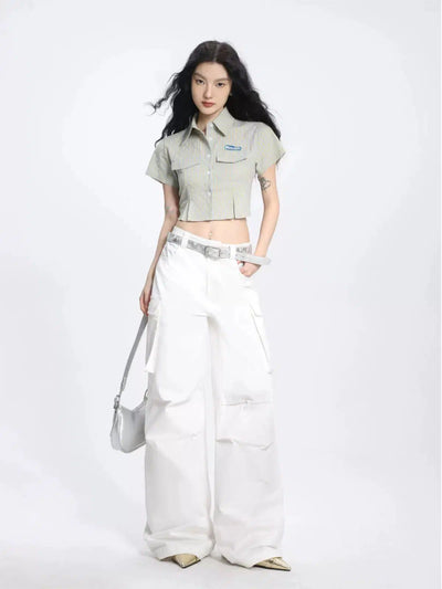 Shi Slim Fit Stripes Cropped Shirt-korean-fashion-Shirt-Shi's Closet-OH Garments