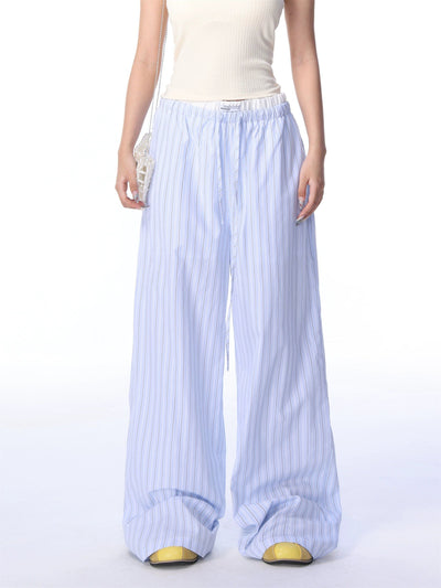 Shi Vertical Stripes Double-Waist Pants-korean-fashion-Pants-Shi's Closet-OH Garments