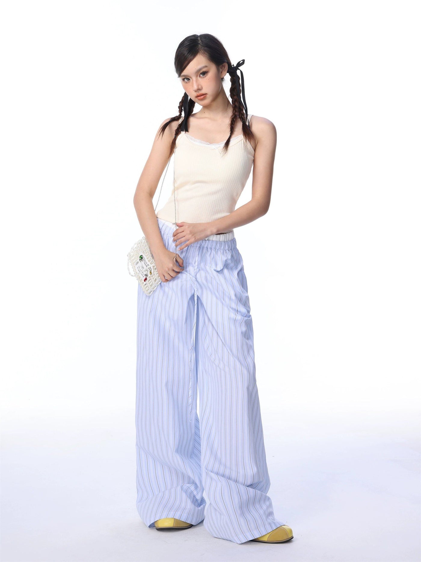 Shi Vertical Stripes Double-Waist Pants-korean-fashion-Pants-Shi's Closet-OH Garments